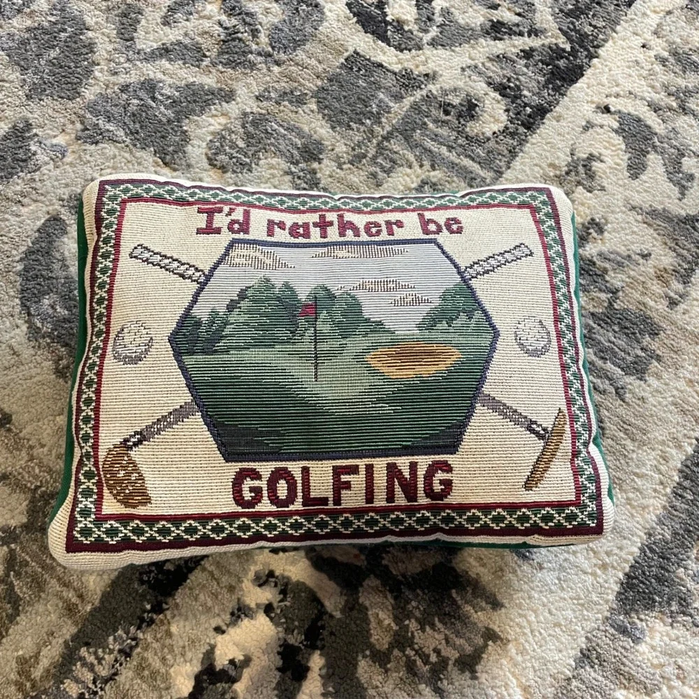 Vintage‎ Id Rather Be Golfing Tapestry Accent Pillow Green Woven Sport Decor